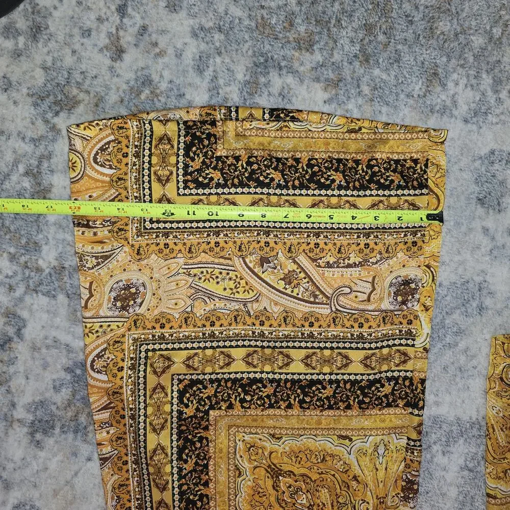 Fashion Nova Pants Womens Small Gold Satin Paisley Wide Leg Belted Boho Dressy - Picture 9 of 10